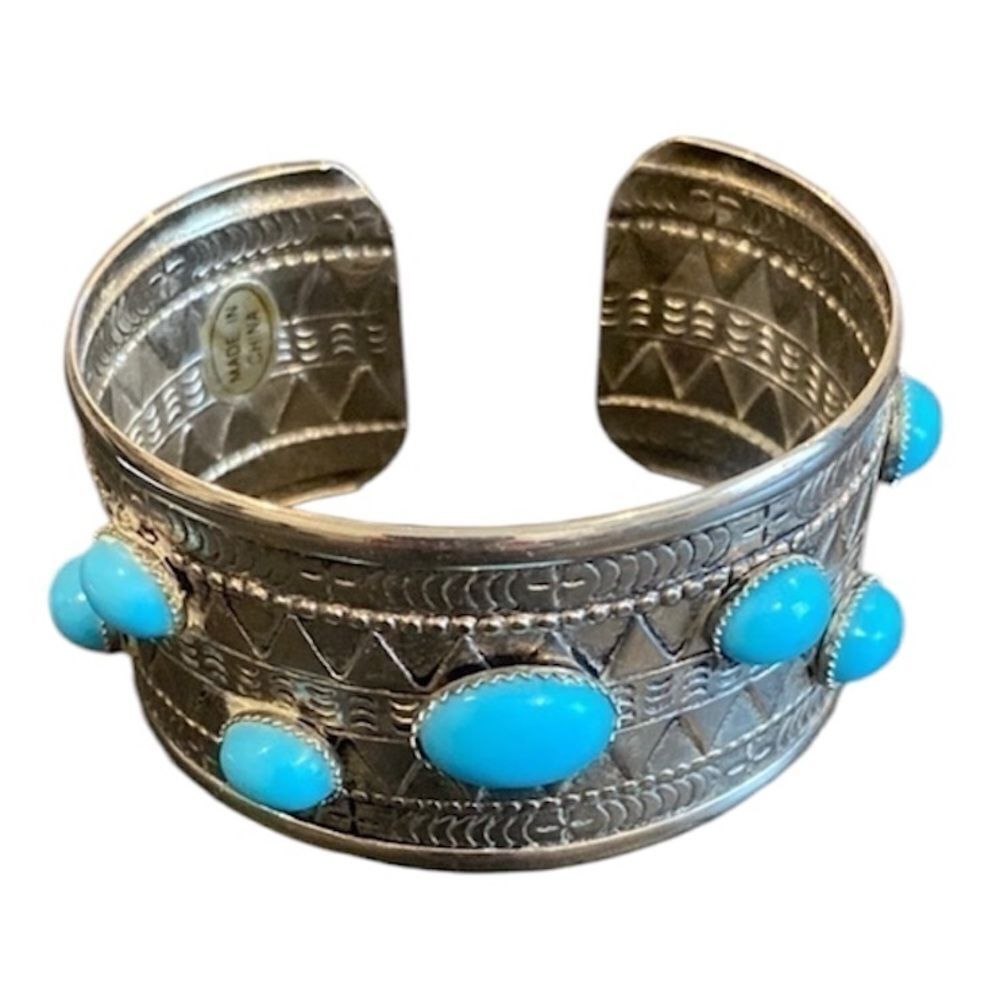Silver Turquoise Cowgirl Western Boho Cuff Adjustable Bracelet